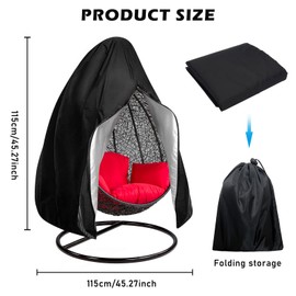 Nizirioo Hanging Chair Cover, Hanging Chair Protective Cover, Rain Cover for Hanging Chair, Fabric and Interior with PVC Coated, Black, Waterproof, Windproof, Winterproof, 115 cm x 190 cm