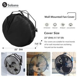 Sobana Wall Mount Fan Cover, Fits 18 Inch 20 Inch Industrial Fan and Pedestal Fan, 600D Heavy Duty Waterproof Dustproof Wall Mounted Industrial Fans Cover,Black