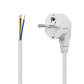 YAODHAOD CEE7 Power Cable, Cable with Plug, Protective Contact Plug Type E+F (CEE 7/7, Angled) on Stripped Ends, Power Cable for Assembling (White, 0.75 mm² 1.5 m)