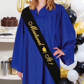 Black Mastered It Satin Sash with Gold Glitter Letters - Class of 2025 High School Graduation Gift - Cheer Squad Supplies - 2025 Graduation Celebrations Sashes