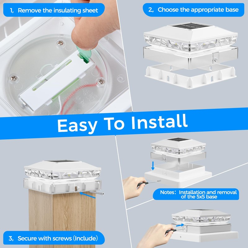 Solar Post Cap Lights, 6500K Cool White IP65 Waterproof Solar
