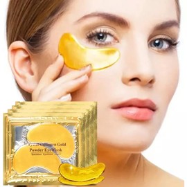 Parches para Ojos, 10 Pares, Máscaras de Colágeno de 24K, Mascarilla Contorno de Ojos, Antienvejecimiento, Hidratante, con Ácido Hialurónico y Vitamina C