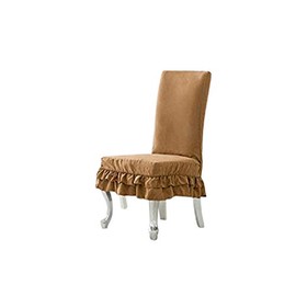 Octorose Heavy Duty Soft Micro Suede Shortly Double Ruffle Skirt Dining Chair Cover 1pc (Camel)