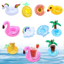 Xerteam Pack of 8 Inflatable Pool Drink Holders, Animal Floating Drink Holder with Air Pump, Drinks Holder Pool Swimming Accessories for Summer Pool Party Swimming Pool Toys