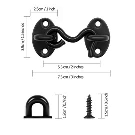 KELIFANG Barn Door Lock, 2" Eye and Hook Gate Latch Stainless Steel Heavy Duty Door Latch for Sliding Door, Window, Garage, Fence, Cabin, Bedroom (2Pack, 2 Inch, Black)