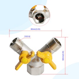 Aopin 3 Way Ball Valve Brass G 1/2" Male x G 1/2" Male x G 1/2" Female Valve Shut Off for Water, Oil and Gas Fluid, L Port Ball Valve with Vinyl Handle Suitable for PEX, Copper, HDPE 1 Pcs
