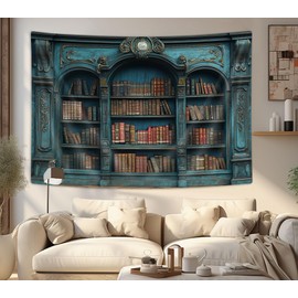 YDIDIAN Medieval Bookcase Tapestry, Vintage Gothic Bookshelf Backdrop Spooky Library Tapestries Posters for College Dorm Wall Hanging Student, Tapestry for School Classroom Dorm Room Bedroom, 60x40IN