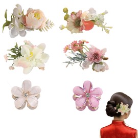 Eterspr Pack of 6 Artificial Flower Hair Clips for Children, Artificial Flower Hair Clips, Girls Flower Hair Accessories, Hair Clips, Flower Hair Accessories for Women and Girls for Hawaii, Beach