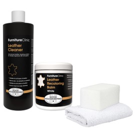 Furniture Clinic Easy Leather Restoration Kit (White) | Includes Recolouring Balm, Ultra Clean, Sponge & Cloth for Furniture, Car Seats, Shoes & Bags