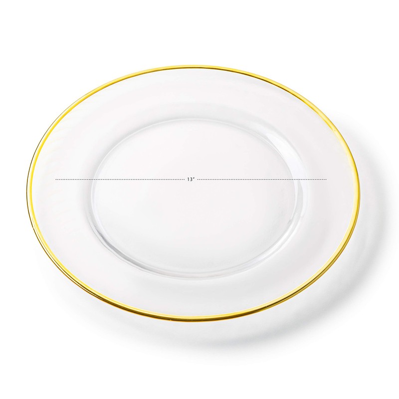 Classic Touch Decorium Glass Clear Chargers with Gold Rim- Set