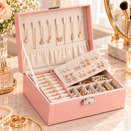 Double-Layer Jewelry Box for Organized Storage – Leather Case with Velvet Interior for Home & Travel