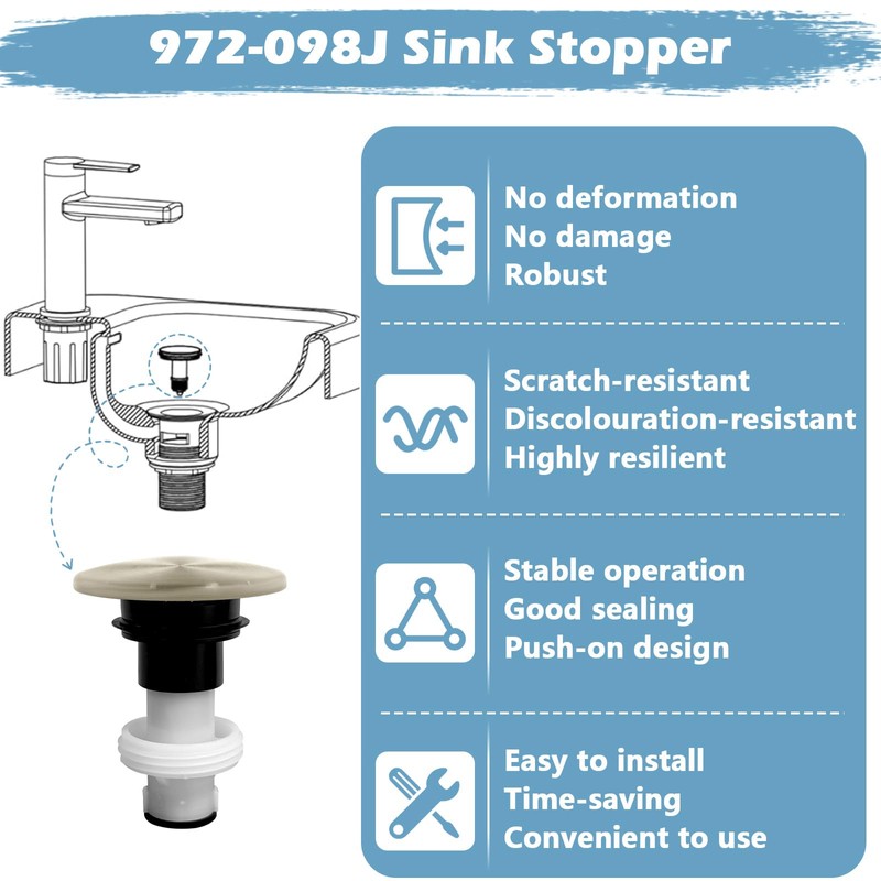 972-098J Plumbing-Equipment Brushed Nickel Drain Sink Stopper, Drain Sink Plug