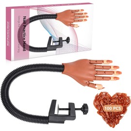 Practice Hand for Acrylic Nails,100 Pcs Nail Tips Flexible Training Hand Professional Nail Art Hand Tools Adjustable False Finger Nails for DIY Nail Manicure