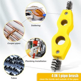 Honoson 4 Pieces Copper Pipe Cleaner 4 in 1 Copper Tubing Brush Pipe Brush Cleans Inside Outside Thread Cleaner Plumber Brush Cleaner Tool for Plumbing Installation Soldering Brazing (Yellow)
