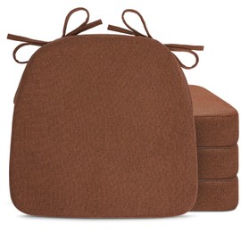 Sunsleek Chair Cushions for Dining Chairs, D-Shaped Seat Cushions with Removable Washable Cover and Ties, Chair Pads for Kitchen, Indoor Dining Room, Patio Chairs, 17'' x 16'', Set of 4, Brown