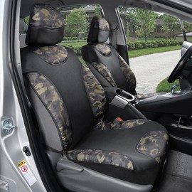 BDK Waterproof Camo Seat Covers for Car Truck Van SUV, 2 Pack – Two-Tone Black & Camouflage, Durable Neoprene Seat Protectors, Sideless Design Compatible with Armrests and Airbags