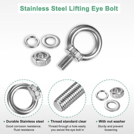 M METERXITY 8-Sets Stainless Eyebolt M10x16mm Shoulder Lifting Eye Bolt with Nuts Washers, Male Screw Thread Ring Shoulder Eye Bolts Length 0.63 Inch for Suspending/Fastening