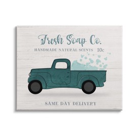 Stupell Industries Fresh Soap Co. Vintage Green Truck Bath Bubbles, Designed by Natalie Carpentieri Canvas Wall Art, 20 x 16, Off- White