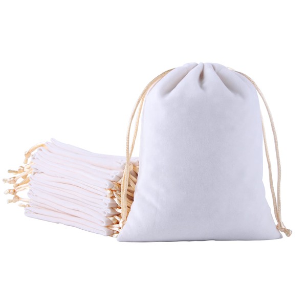 SANSAM Large Velvet Gift Bags with Drawstring, 10pcs 6.8x9.2 Inch Cream Drawstring Velvet Cloth Jewelry Pouches,Tarot Rune Bags