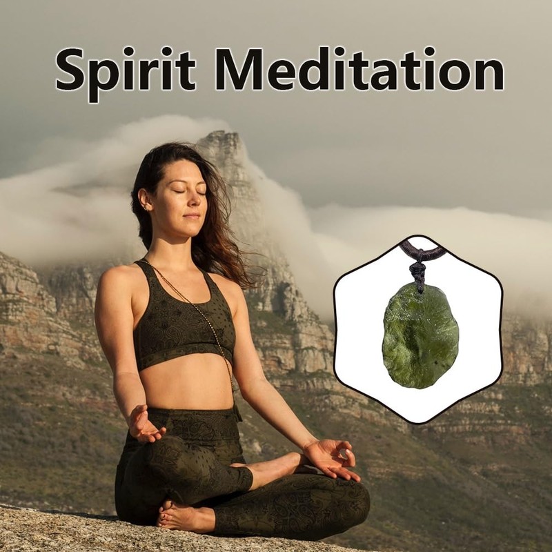 BOLFFU Moldavite Crystal Necklace,Raw Czech Meteorite Tektite Stone Healing Crystal