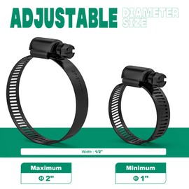 OURU 10PCS 1"–2" Black Hose Clamp,Adjustable 27-51mm Small Hose Clamps Stainless Steel,Metal Worm Gear Hose Clamps for Automotive,Plumbing,Intercooler,Pipe,Fuel Line Radiator Clamps