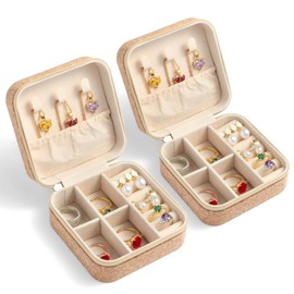 Charmory 2 Pack Travel Jewelry Case – Small Retro Print Jewelry Organizer Box, Portable PU Leather Mini Storage for Rings, Earrings, Necklaces, Bracelets – Gift for Women & Girls