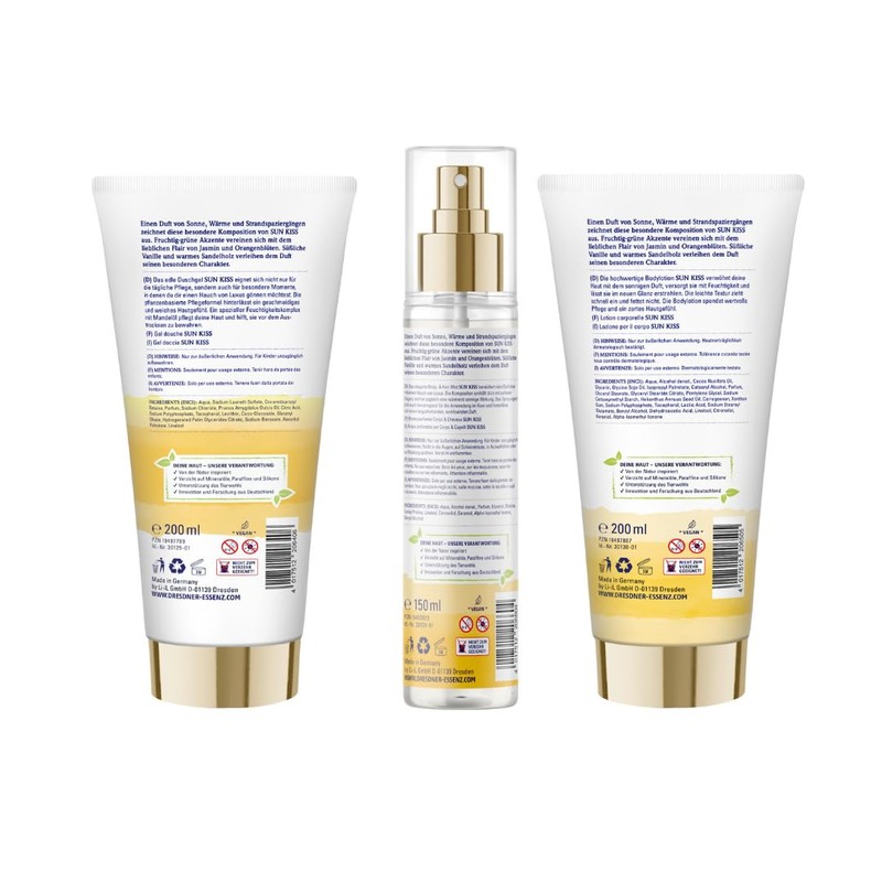 Dresdner Essenz Sun Kiss – Sommerlich-sinnliches Pflege-Set mit Duschgel 200ml,