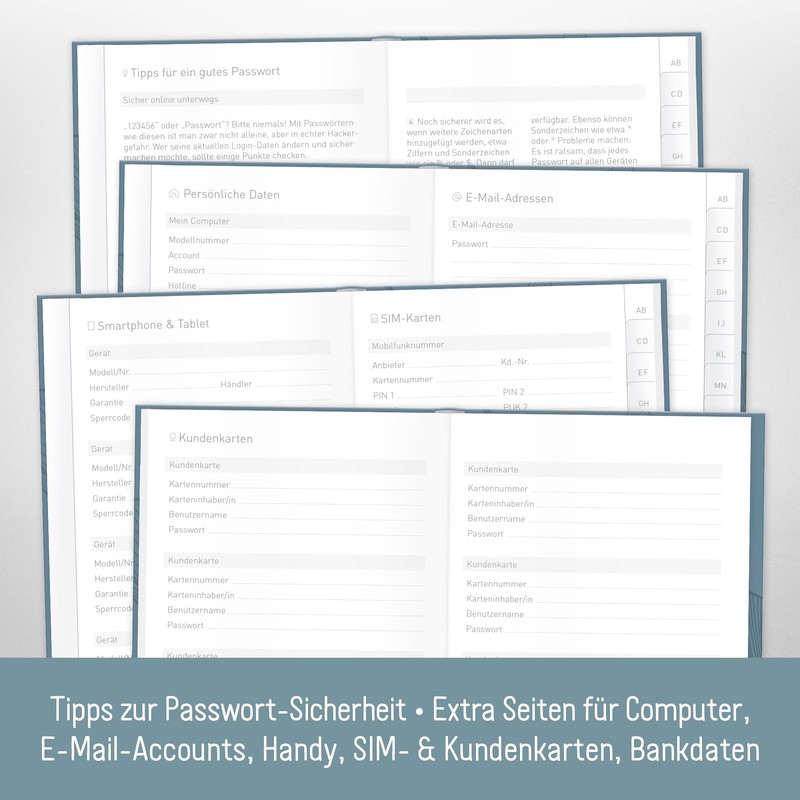 paper&you® Password Book A6+ with A-Z Index "Blue Ginkgo" for