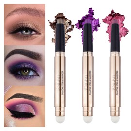 LOKFAR 3 PCS Eye-Shadow Stick Makeup Cosmetics Eye Brightener, Waterproof Rotatable Cream Eye Shadow Pencil, Glitter Shimmer Eyeshadow Stick with Sponge Brush for Eye Makeup (07#08#09#)