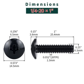 1/4-20 x 1 Stainless Truss Head Machine Screws 25 Pcs, 18-8 (304) Stainless Steel Phillips Drive Truss Head, Full Thread, Black Coated, Fayeploo (with Phillips Bit)