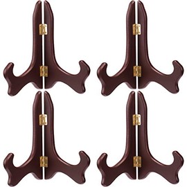 Tatuo 4 Packs 5 Inch Wooden Display Stand Decorative Plate Stands for Display Picture Frame Holder Easels(Red)