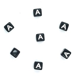 taffbeads 100pcs 6mm Cube Black A-Z Single Letters, Vowels Acrylic Alphabet Beads for DIY Craft or Jewellery Making (A)