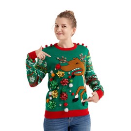 OFF THE RACK Christmas Sweater for Women, Unisex Men`s Ugly Xmas Pullover Festive Knitted for PartyRudy Be FierceLarge