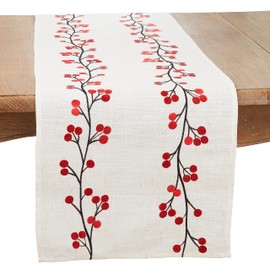 Holiday Cheer Embroidered Berry Table Runner