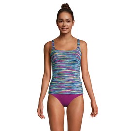 Lands' End Womens Chlorine Resistant Square Neck Tankini Top Deep Sea Navy/Spaced Dye Regular 6