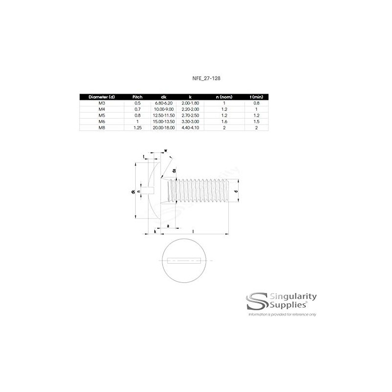 M3 (3mm x 10mm) Slot Mushroom Machine Screw (Bolt) -
