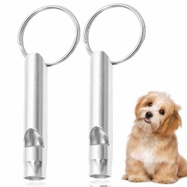 210.5 Dog Whistle 2 Pcs - High Pitch Dog Training Whistle for Recall, Stop Barking & Pet Behavior Control - Metal Keychain for Most Breeds (Silver)