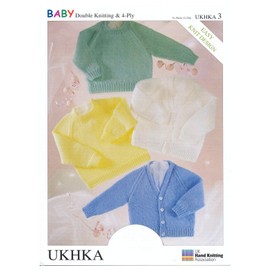 Double Knitting DK & 4 Ply Pattern - Baby Long Sleeved Ribbed Detail Cardigans & Sweaters (UKHKA 3)