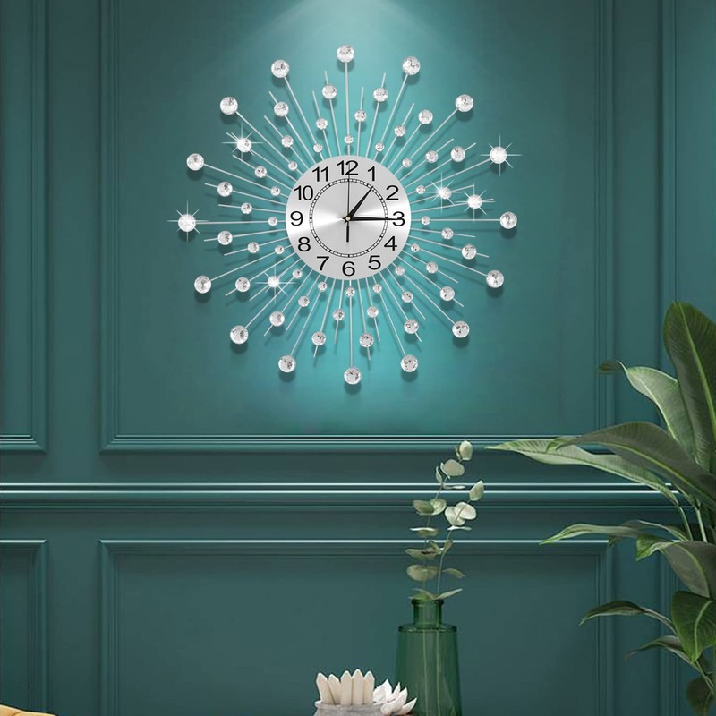 JUGV 24 Inch Crystal Large Modern Metal Starburst Decor, Bling