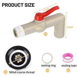 SWAWIS IBC Outlet Valve IBC Tank Accessories Water Tank S60 x 6 Coarse Thread IBC Adapter Ball Valve 1 Inch with Spout 32 mm, Tank Drain Valve IBC Shut-off Valve for IBC Container, Water Tank, Rain Butt