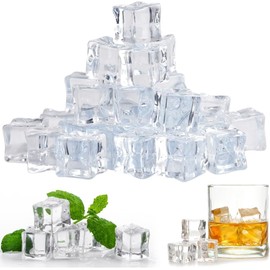 Pack of 50 Artificial Acrylic Ice Cubes, 16 mm Reusable Artificial Ice Cubes, Plastic Transparent Permanent Ice Cubes, Acrylic Clear Fake Irregular Ice Cubes, for Photography Props Decoration