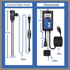 XCLBTFDC 1500W Titanium Immersion Water Heater Portable Electric Hot Tub & inflatable pool Submersible Water Heater with Thermostat, GFCI for Bathtub, Baptistry, above ground pool, baptismal pool, Sap