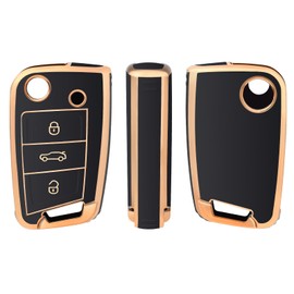 OFFCURVE Car Key Cover Car Key Case Key Fob Cover Car Key Protector 3 buttons Compatible with VW Volkswagen Golf 7 Variant Polo Tiguan Seat Leon Cupra Skoda Octavia Superb