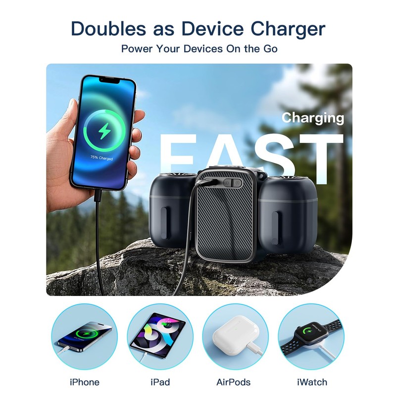 Twin Motors Waist Fan 10000mAh Rechargeable, Under Shirt for Men