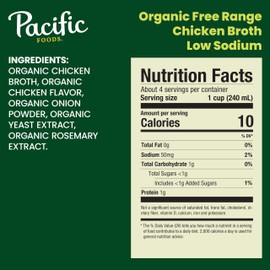 Pacific Foods Low Sodium Organic Free-Range Chicken Broth, 8 oz Carton (4 Pack)