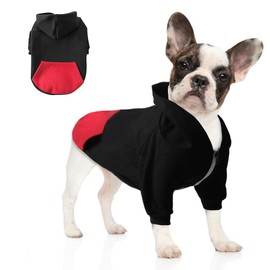 meioro Zipper Hooded Pet Clothing Dog Cat Clothes Cute Pet Clothing Warm Hooded French Bulldog Pug (Black, Small)
