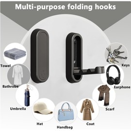 miyonsin Gold Foldable Wall Hooks, Metal Foldable Hooks Wall Wount for Bathroom, Kitchen, Bedroom – Space-Saving, for Towels, Coats, Bags, Easy Installation (Black, 4PCS)