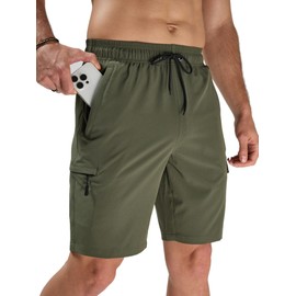 Arcweg Men's Swimming Trunks, Long, Quick-Drying Swimming Shorts, Sports Shorts, Leisure Shorts, Men's Swimming Trunks with Zip Pocket, S-XXL, Army Green, XL