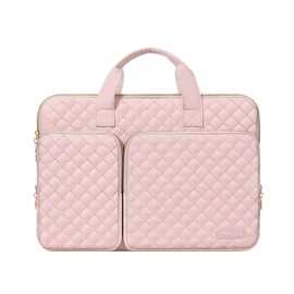 MOSISO 360 Protective Laptop Sleeve Compatible with MacBook Air 13 inch M3 M2 M1 2024-2018/Pro 13 M2 M1 2024-2016,Surface Pro 8/7/6/X/5/4/3, Square Quilted Bag with 2 Pockets&Handle&Belt, Chalk Pink