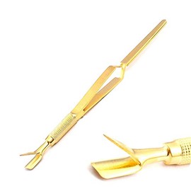 OdontoMed2011 Gold Multi Function Cuticle Pusher Tweezer 7'' Acrylic Nail Pincher Art Tool Magic Wand Nail Pinching Tool Stainless Steel Dual-end False Nail Shaping Tweezers C-Curve Manicure Tools